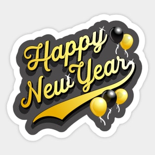 Happy New Year with Black and Gold Balloons Party Favors Sticker